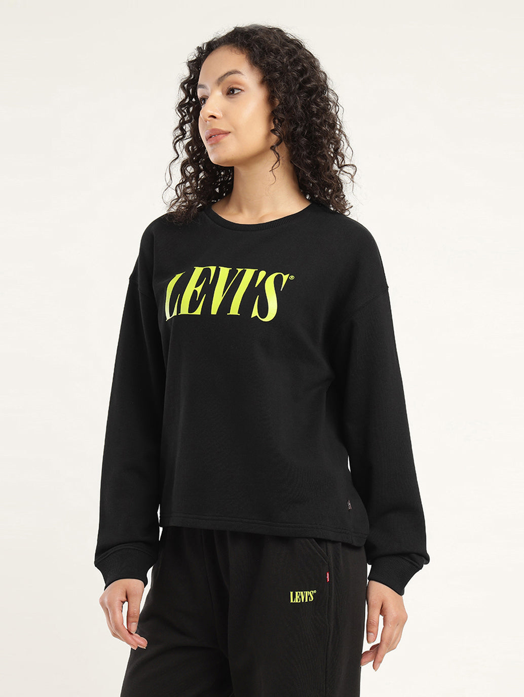 Women's Brand Logo Black Crew Neck Sweatshirt - Side View