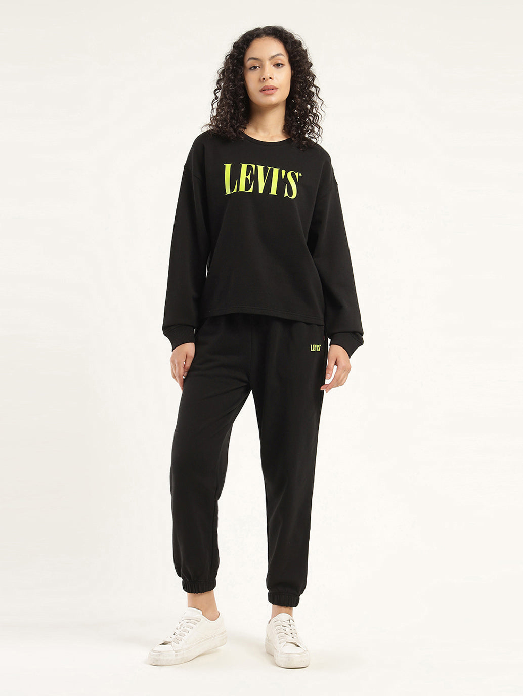 Women's Brand Logo Black Crew Neck Sweatshirt - ModelFront View