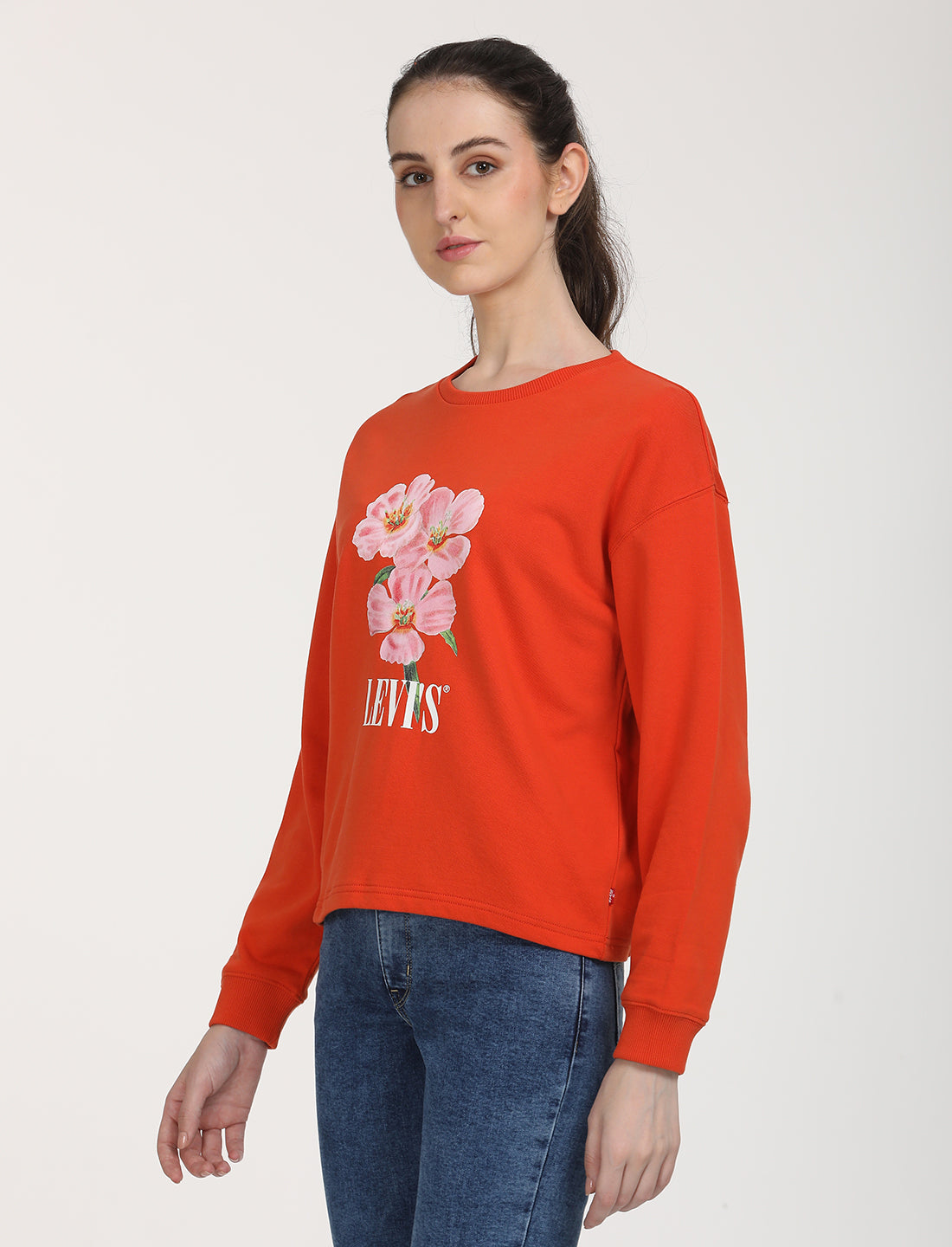 Women's Graphic Orange Crew Neck Sweatshirt - RightSide View