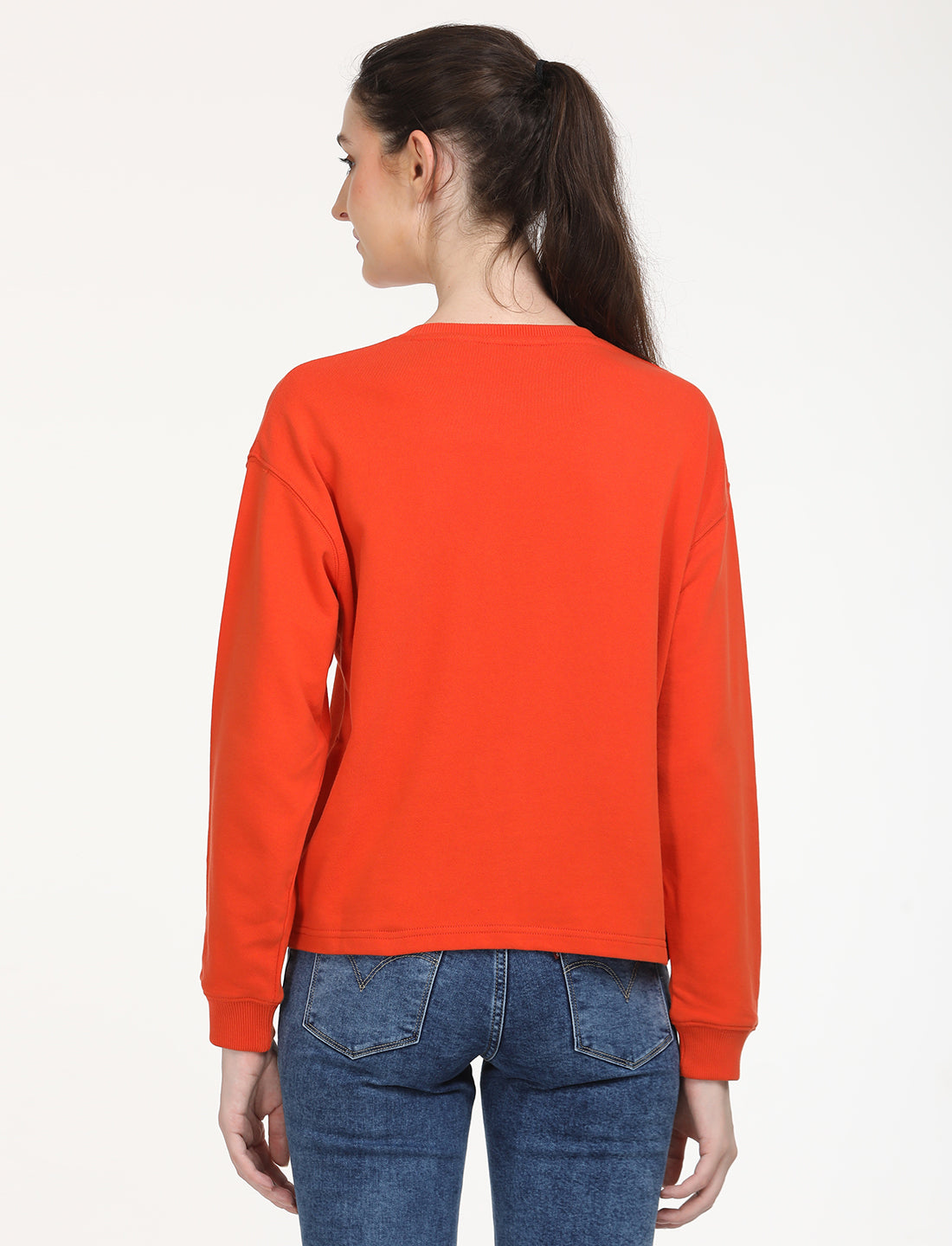 Women's Graphic Orange Crew Neck Sweatshirt - Back View