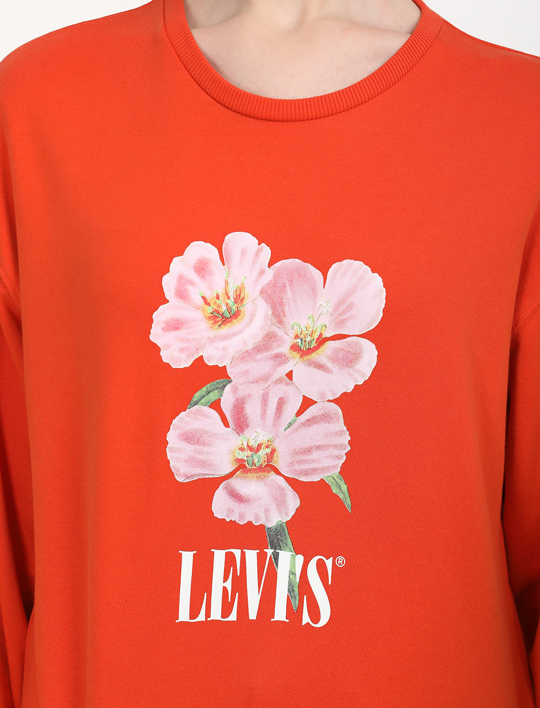 Women's Graphic Orange Crew Neck Sweatshirt - Detail View
