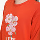 Women's Graphic Orange Crew Neck Sweatshirt - Detail View