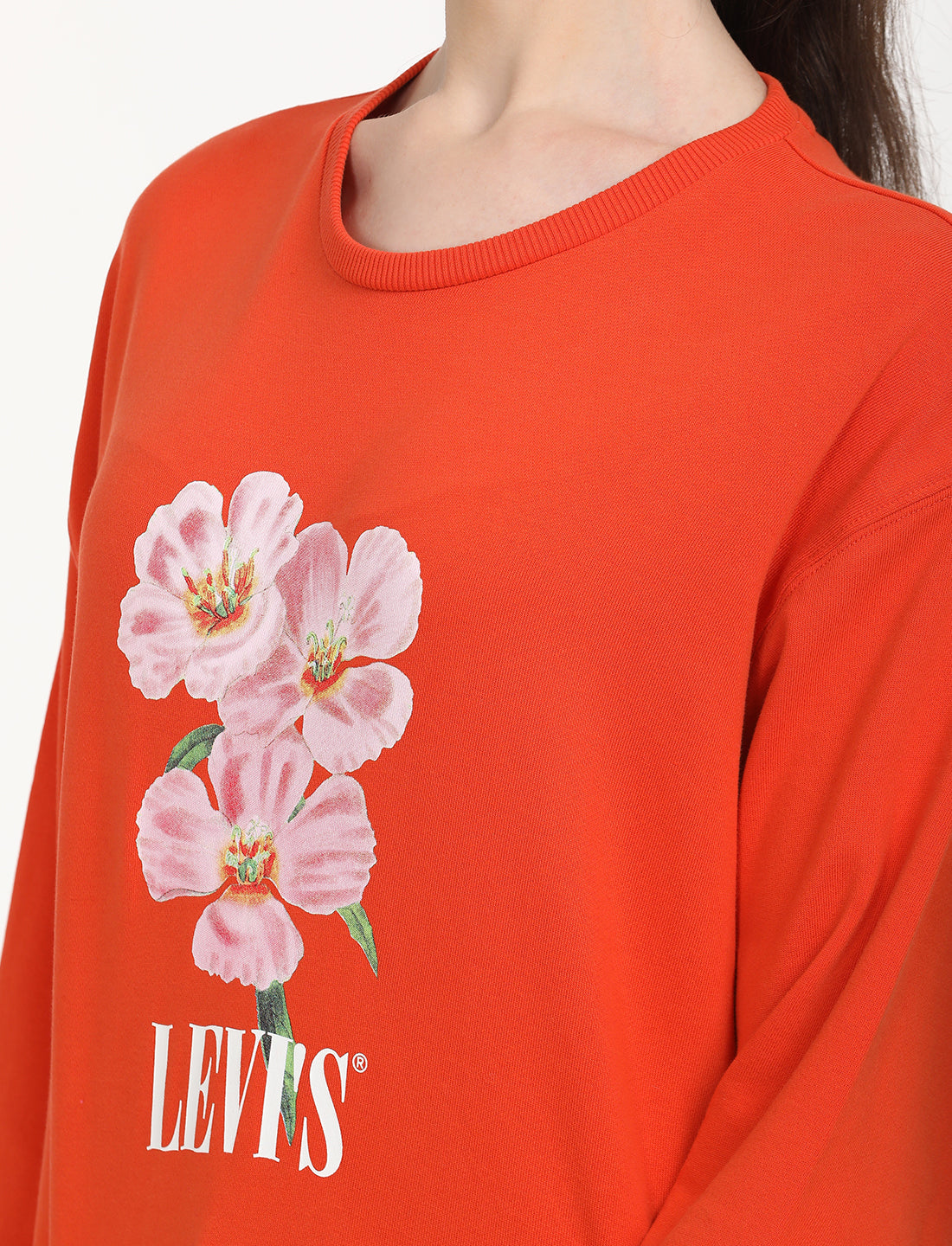 Women's Graphic Orange Crew Neck Sweatshirt - Detail View