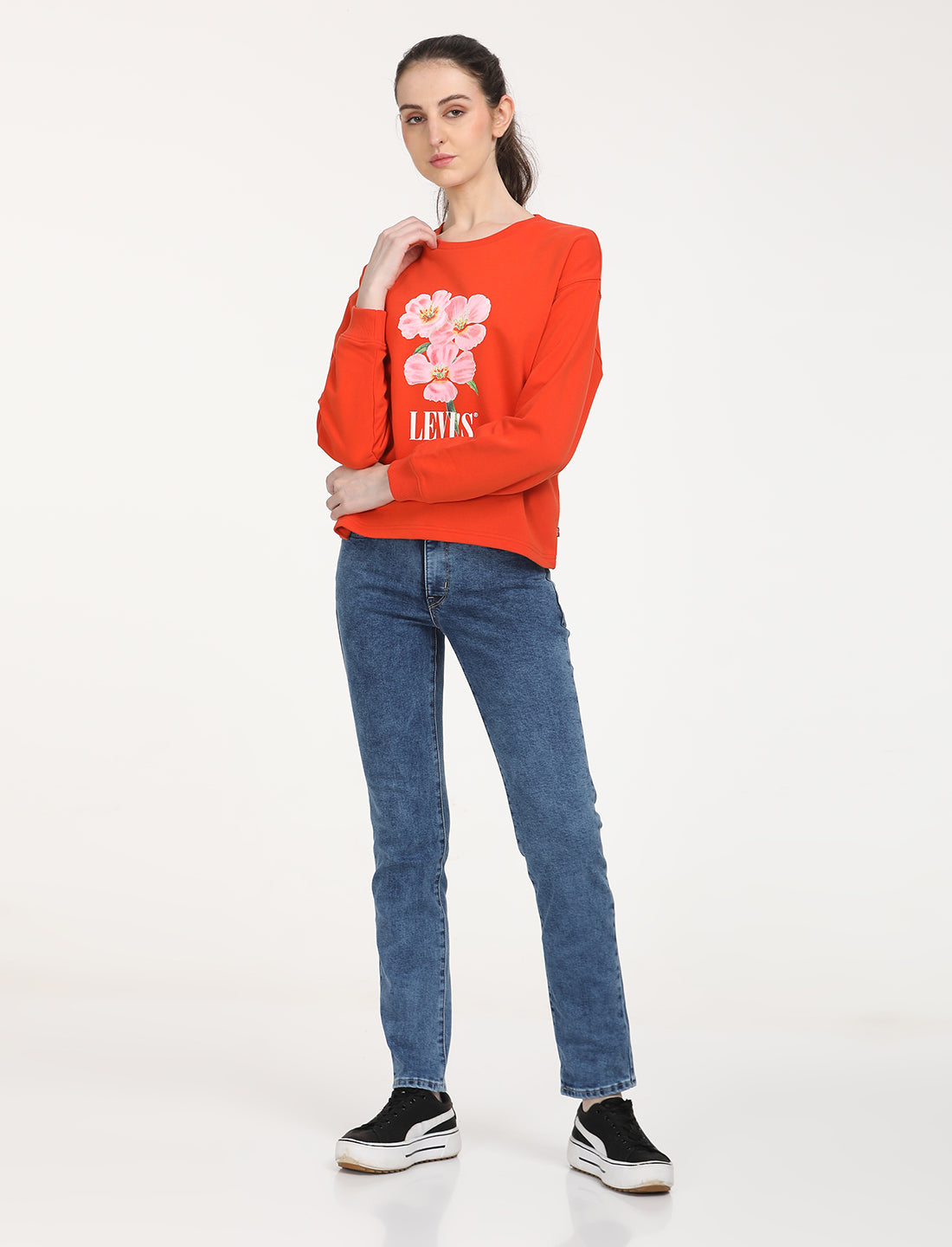Women's Graphic Orange Crew Neck Sweatshirt - 6 View