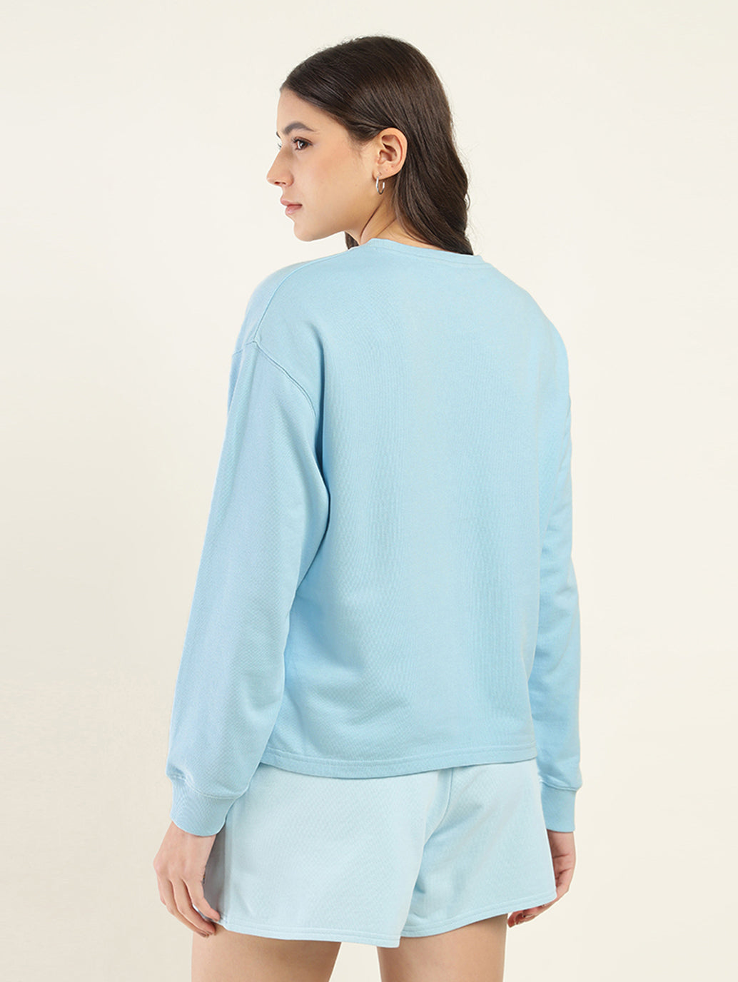 Women's Brand Logo Blue Crew Neck Sweatshirt - Back View