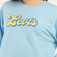 Women's Brand Logo Blue Crew Neck Sweatshirt - Detail View