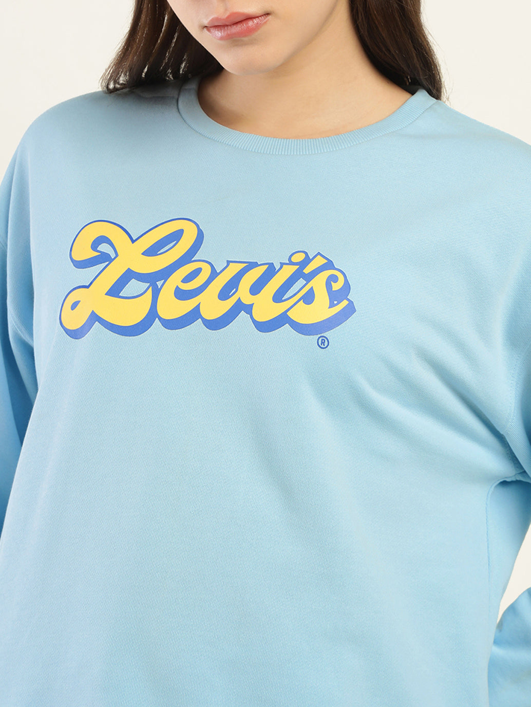 Women's Brand Logo Blue Crew Neck Sweatshirt - Detail View