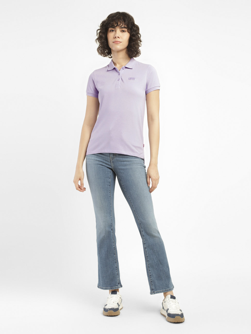 Women's Solid Polo T-shirt - ModelFront View