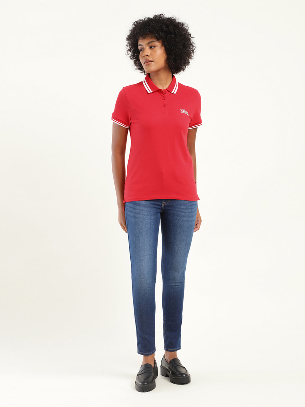 Women's Solid Polo T-Shirt - ModelFront View