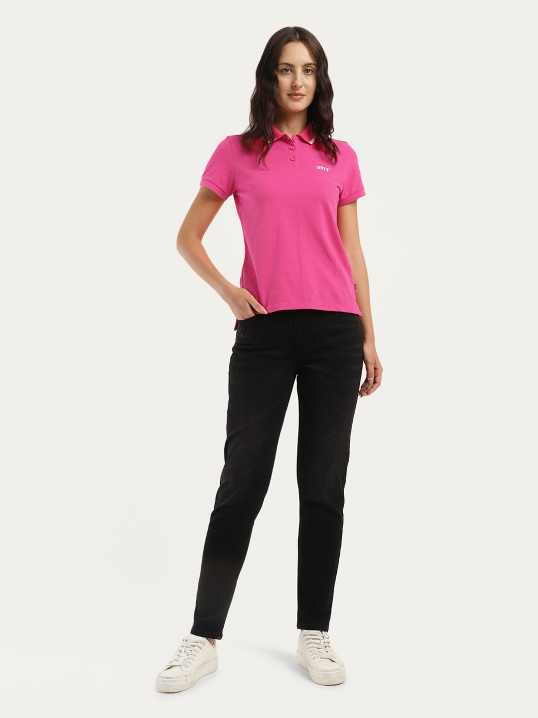 Women's Brand Logo Polo T-Shirt - ModelFront View