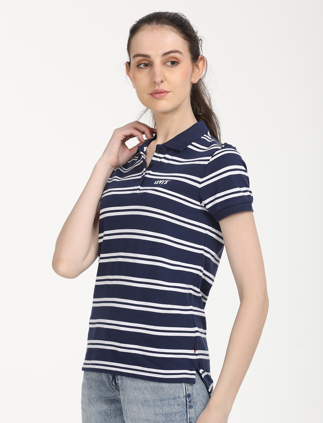 Women's Striped Print Polo T-Shirt - RightSide View