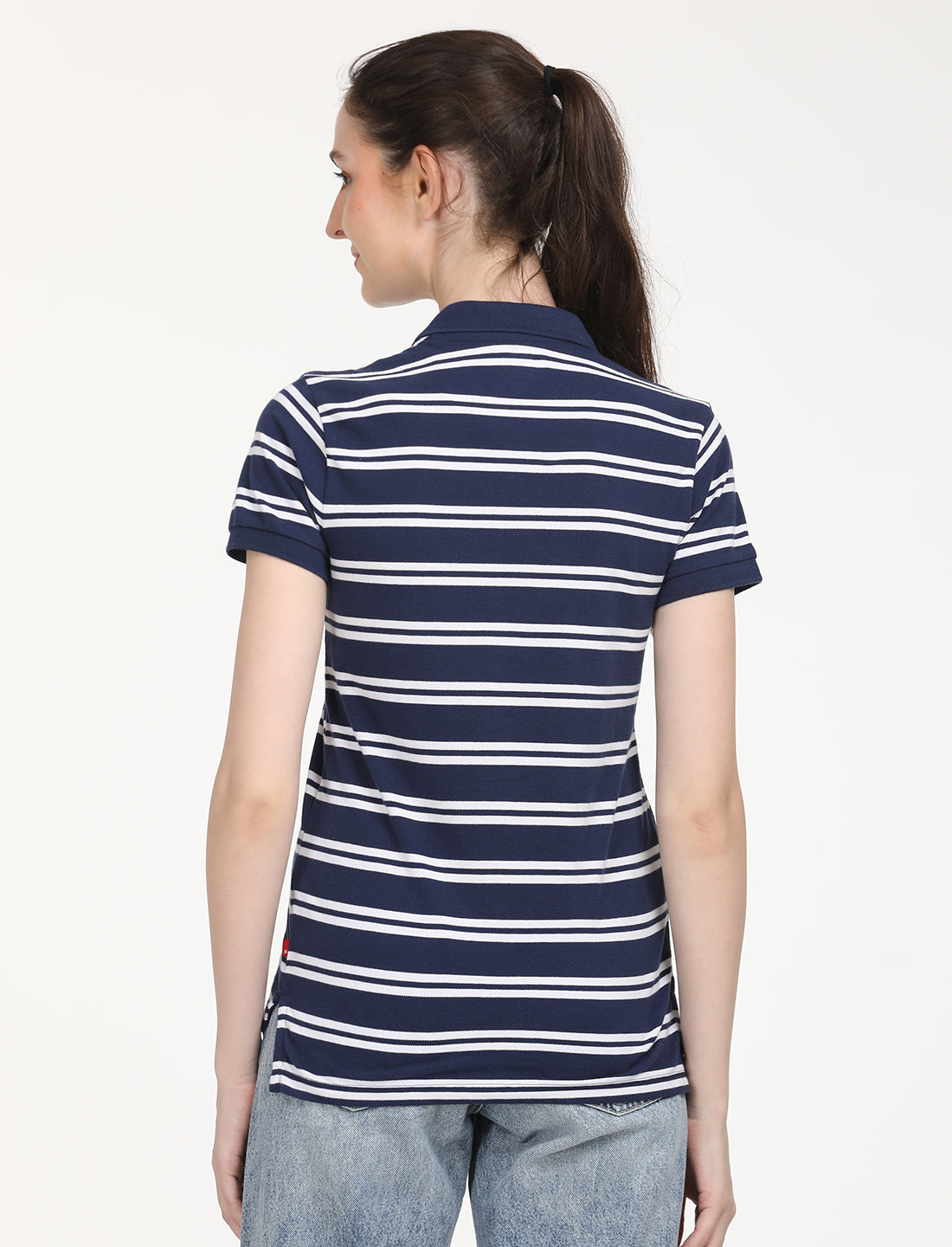 Women's Striped Print Polo T-Shirt - Back View