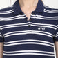 Women's Striped Print Polo T-Shirt - Detail View