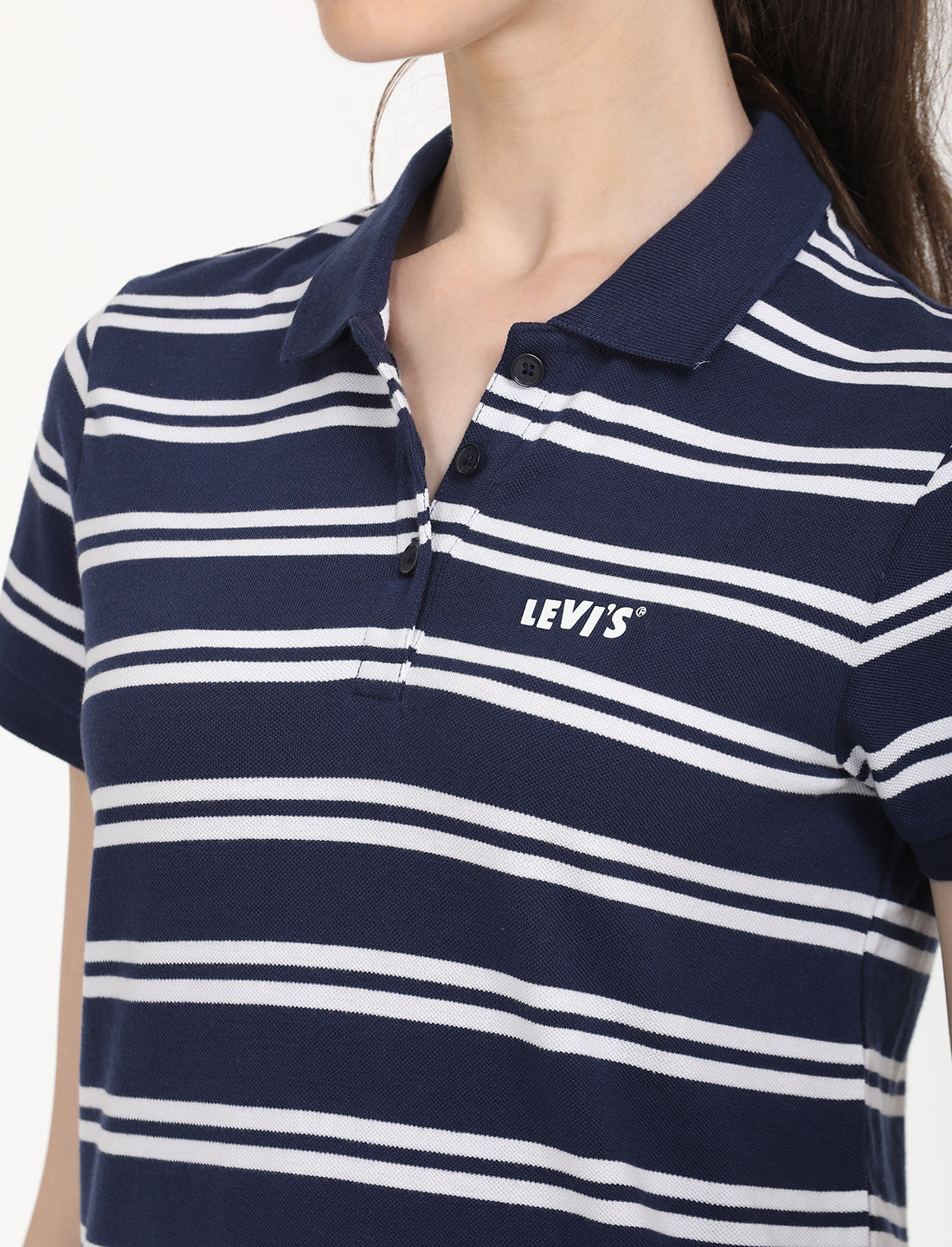 Women's Striped Print Polo T-Shirt - Detail View