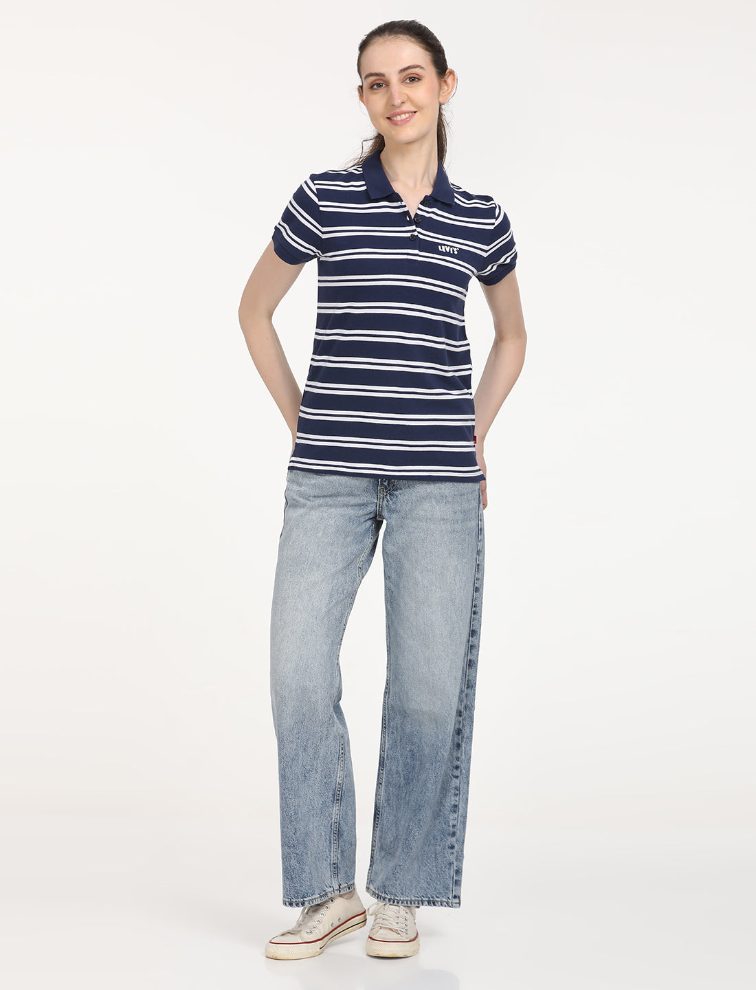 Women's Striped Print Polo T-Shirt - 6 View