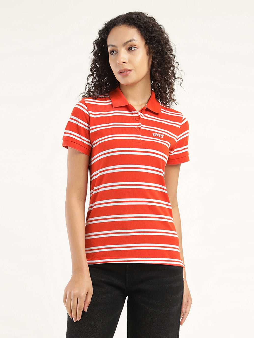 Women's Striped Polo T-Shirt - Front View