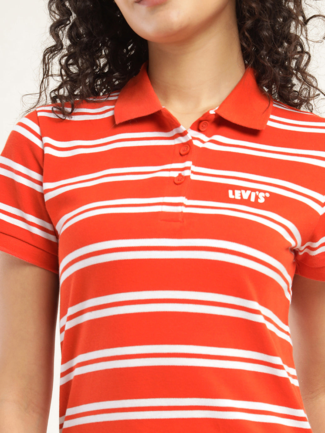 Women's Striped Polo T-Shirt - Detail View
