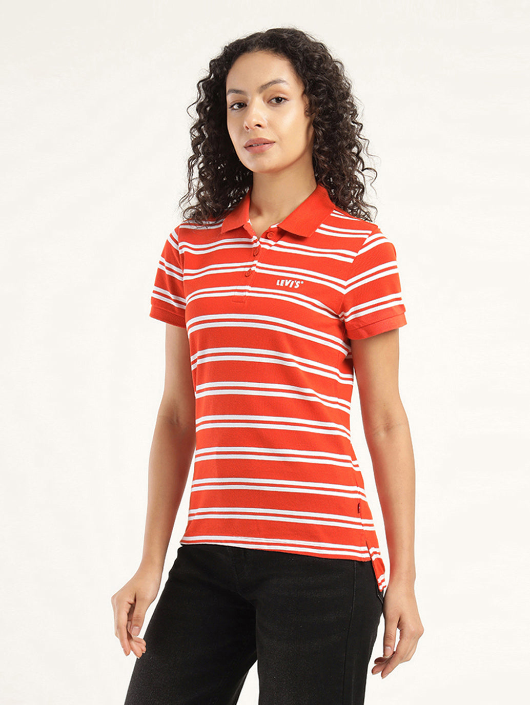 Women's Striped Polo T-Shirt - Side View