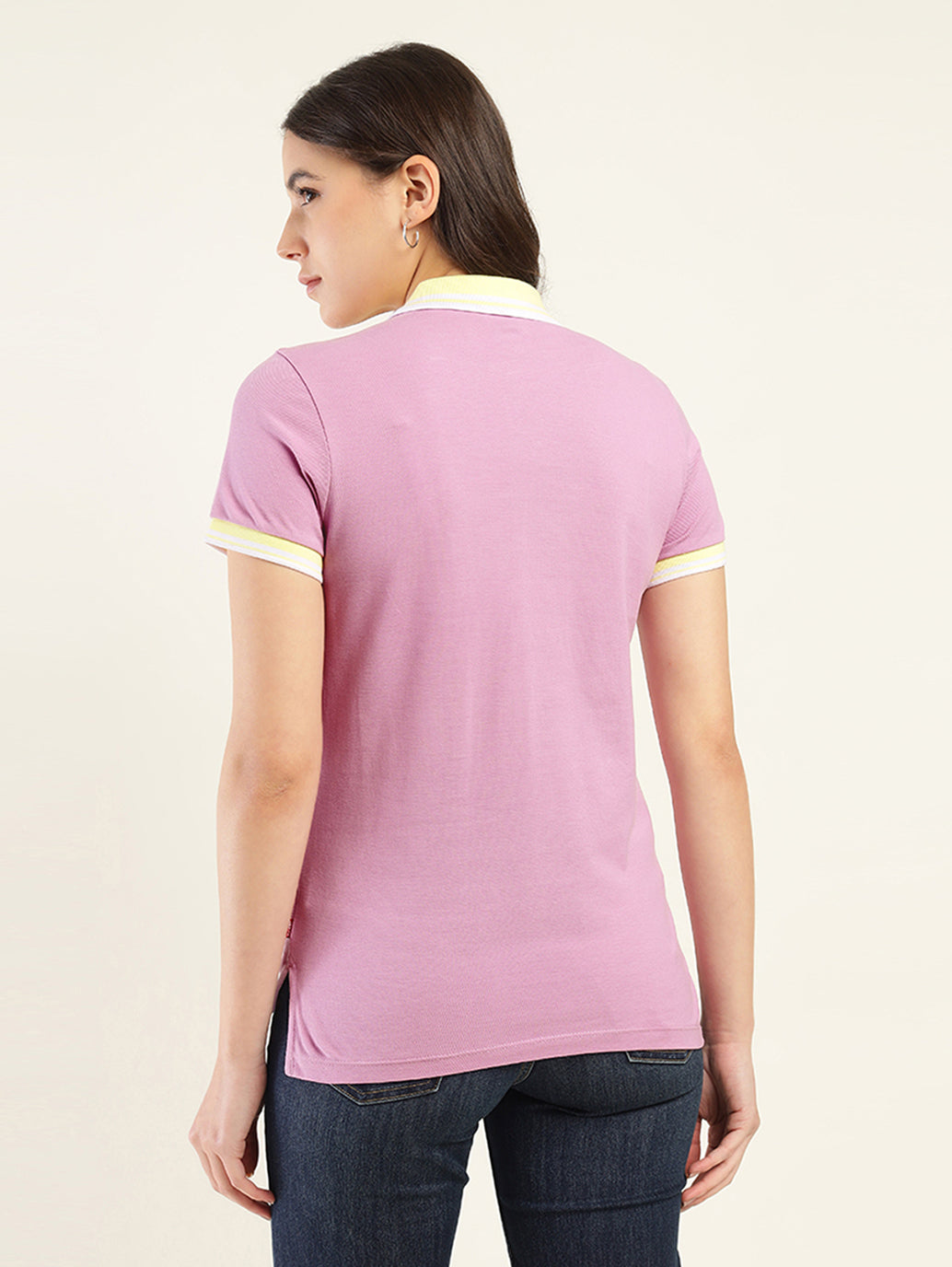 Women's Solid Polo T-Shirt - Back View