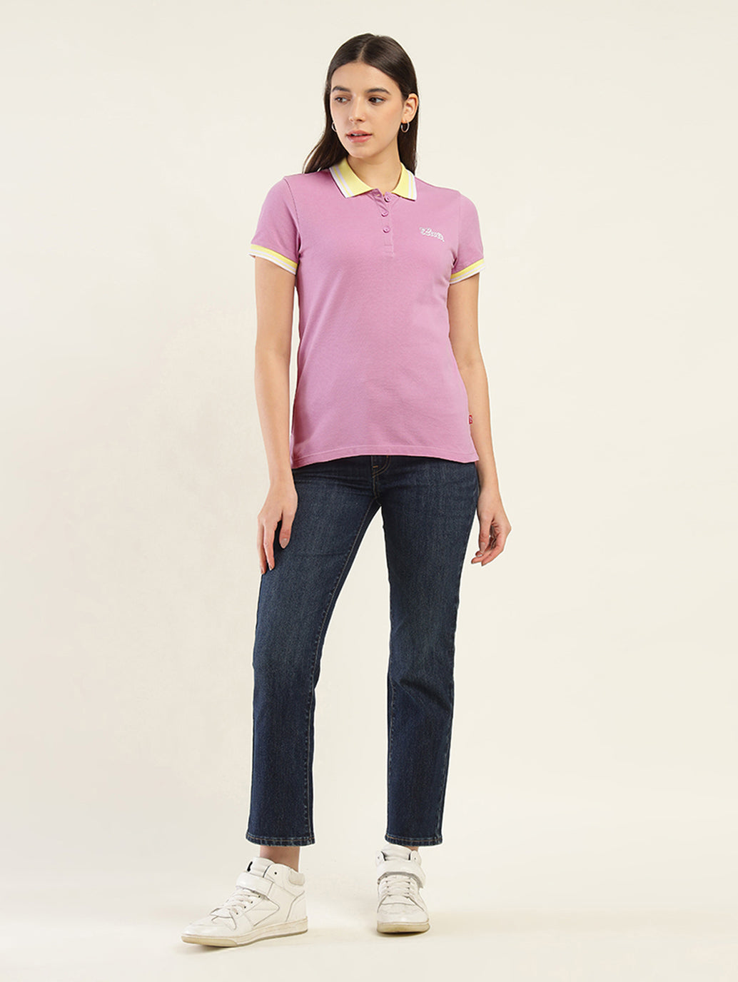 Women's Solid Polo T-Shirt - ModelFront View