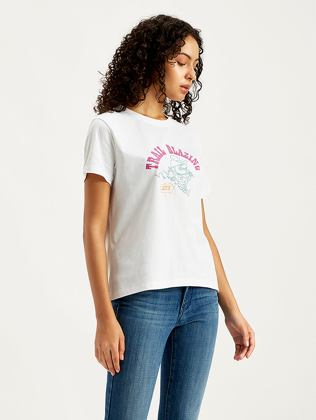 Women's Graphic Print Straight Fit T-Shirt - Side View