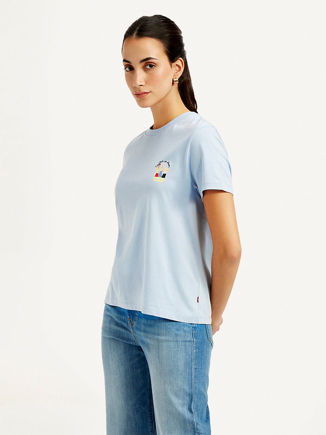 Women's Graphic Print Crew Neck Relaxed Fit T-Shirt - Side View