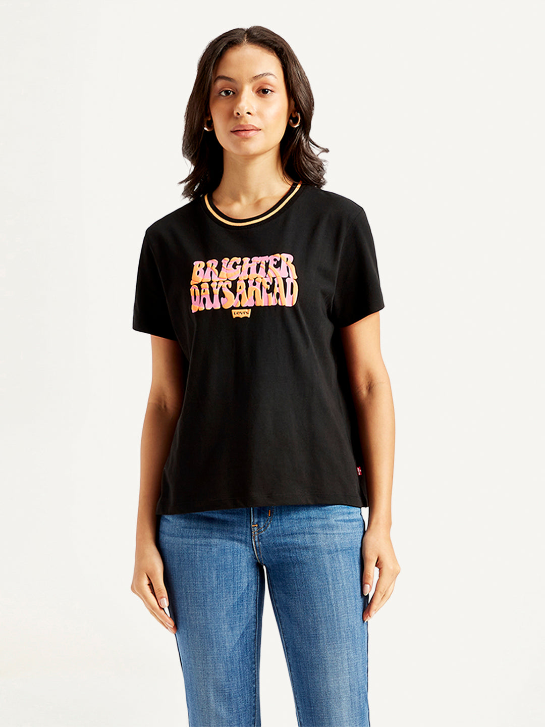 Women's Typographic Print Relaxed Fit T-shirt - Front View