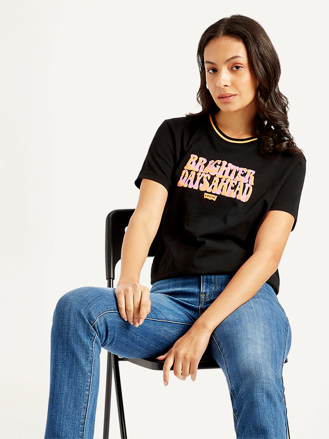 Women's Typographic Print Relaxed Fit T-shirt - Styleshot View