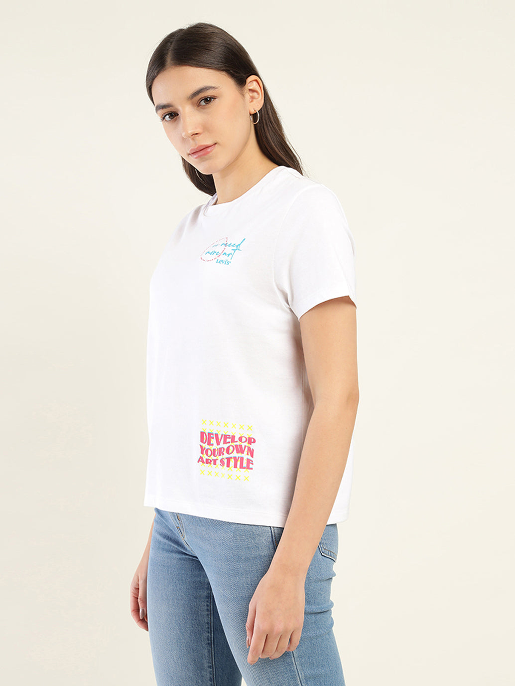 Women's Typography Relaxed Fit T-Shirt - Side View