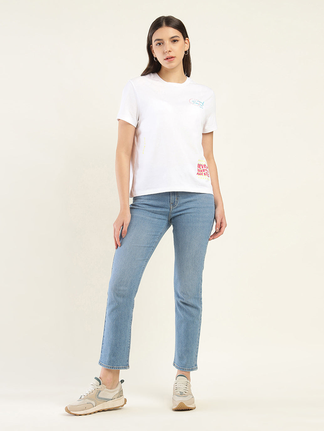 Women's Typography Relaxed Fit T-Shirt - ModelFront View