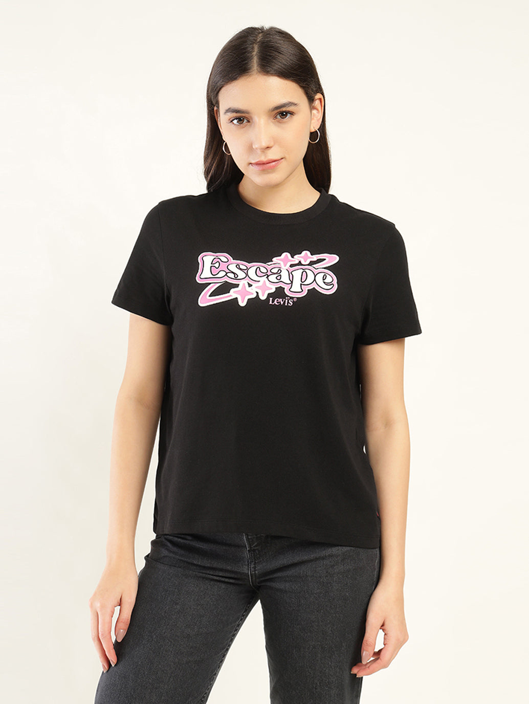 Women's Typography Relaxed Fit T-Shirt - Front View