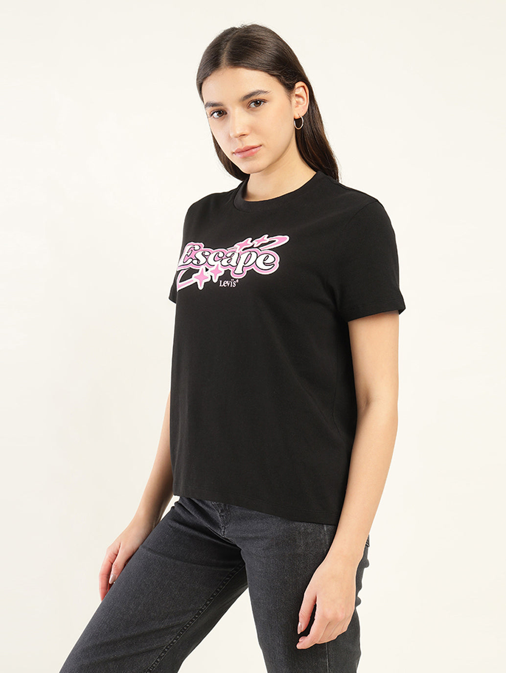 Women's Typography Relaxed Fit T-Shirt - Side View
