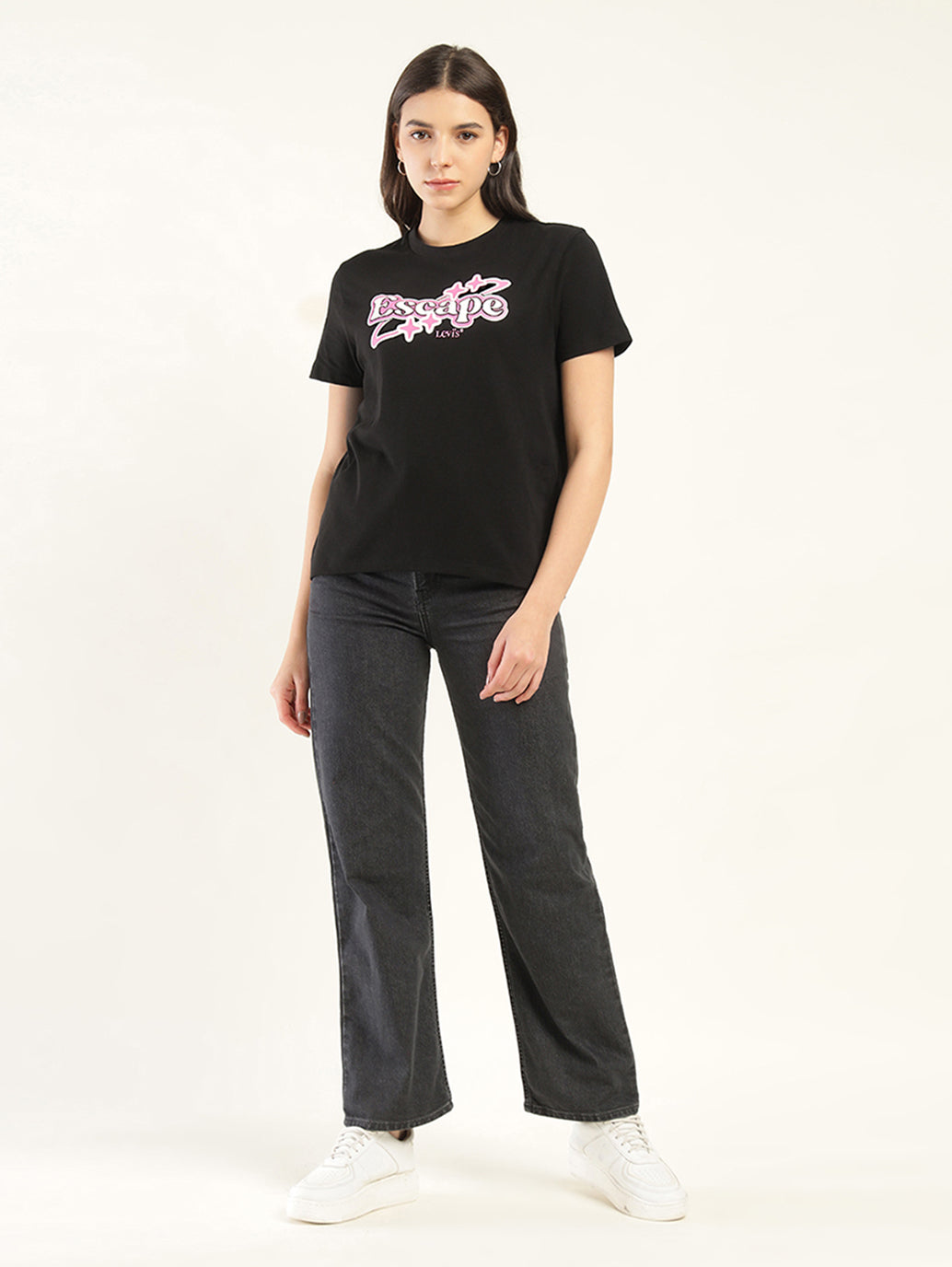 Women's Typography Relaxed Fit T-Shirt - ModelFront View