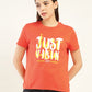 Women's Typography Print Relaxed Fit T-Shirt - Front View