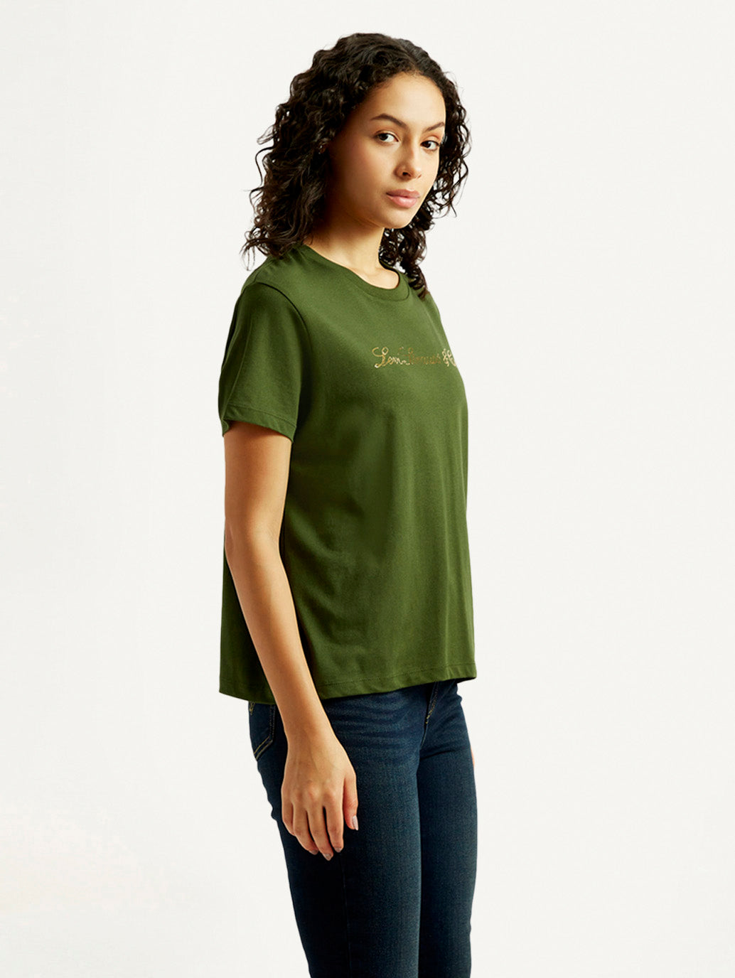 Women's Typography Crew Neck T-shirt - Side View