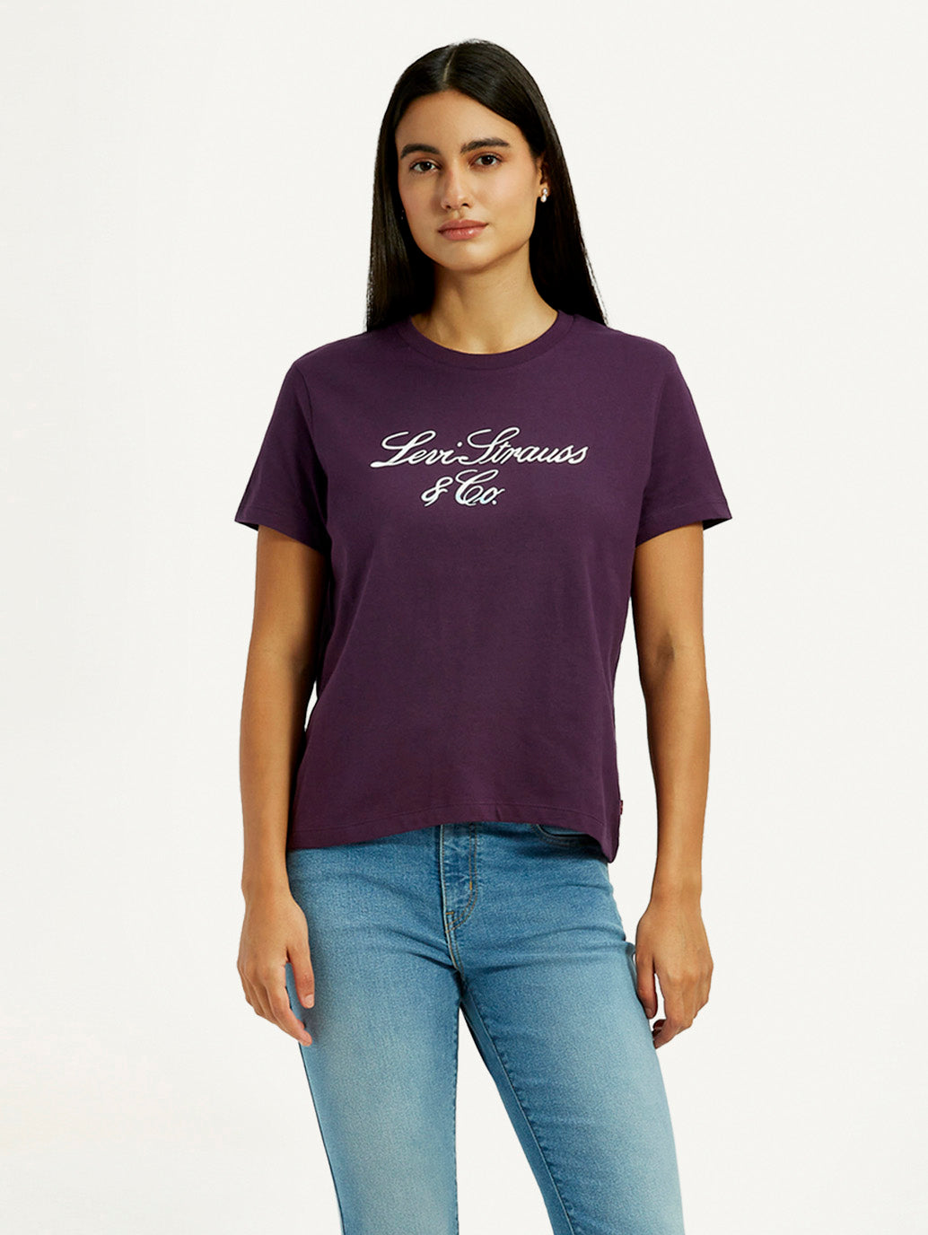 Women's Typography Purple Crew Neck T-shirt - Styleshot View