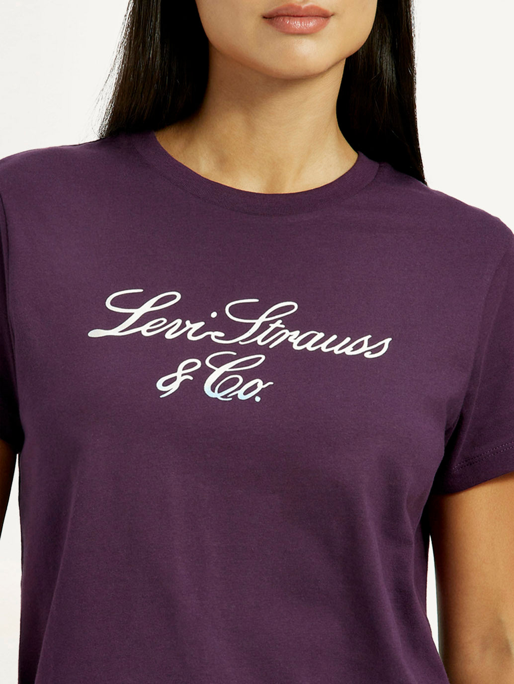 Women's Typography Purple Crew Neck T-shirt - Detail View
