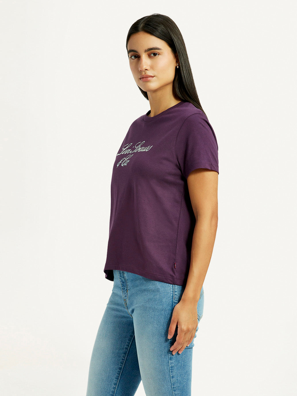 Women's Typography Purple Crew Neck T-shirt - Side View