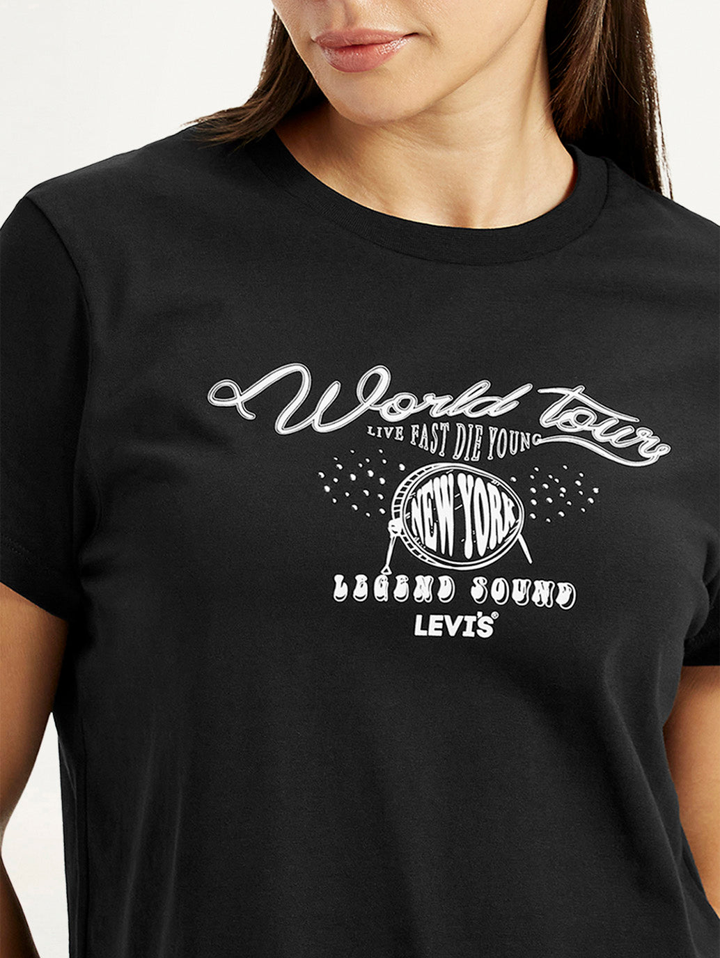 Women's Graphic Print Black Relaxed Fit T-shirt - Detail View