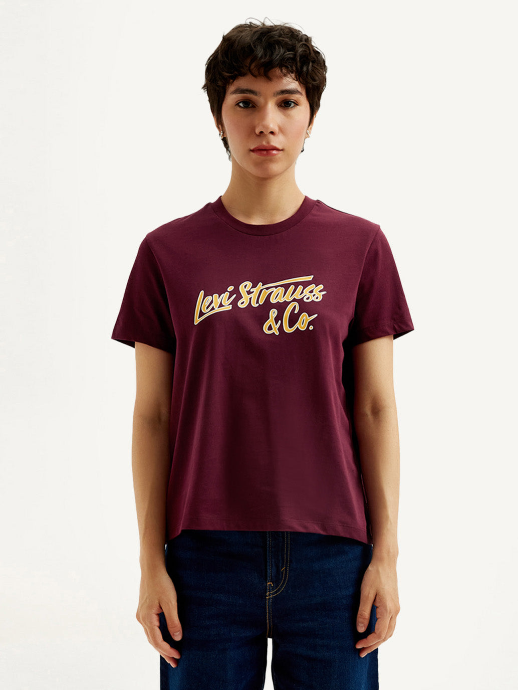 Women's Typography Maroon Crew Neck T-Shirt - Front View