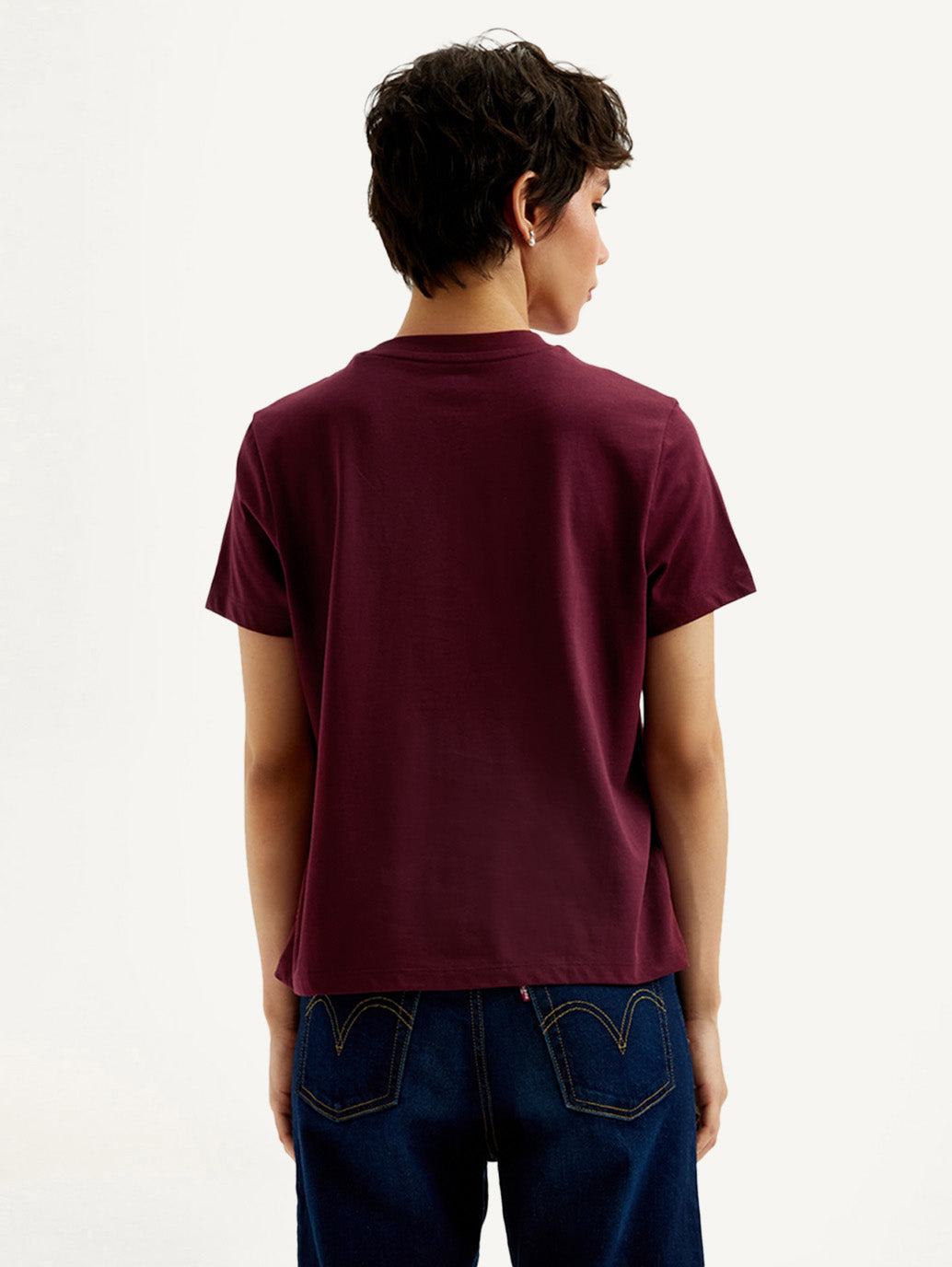 Women's Typography Maroon Crew Neck T-Shirt - Back View