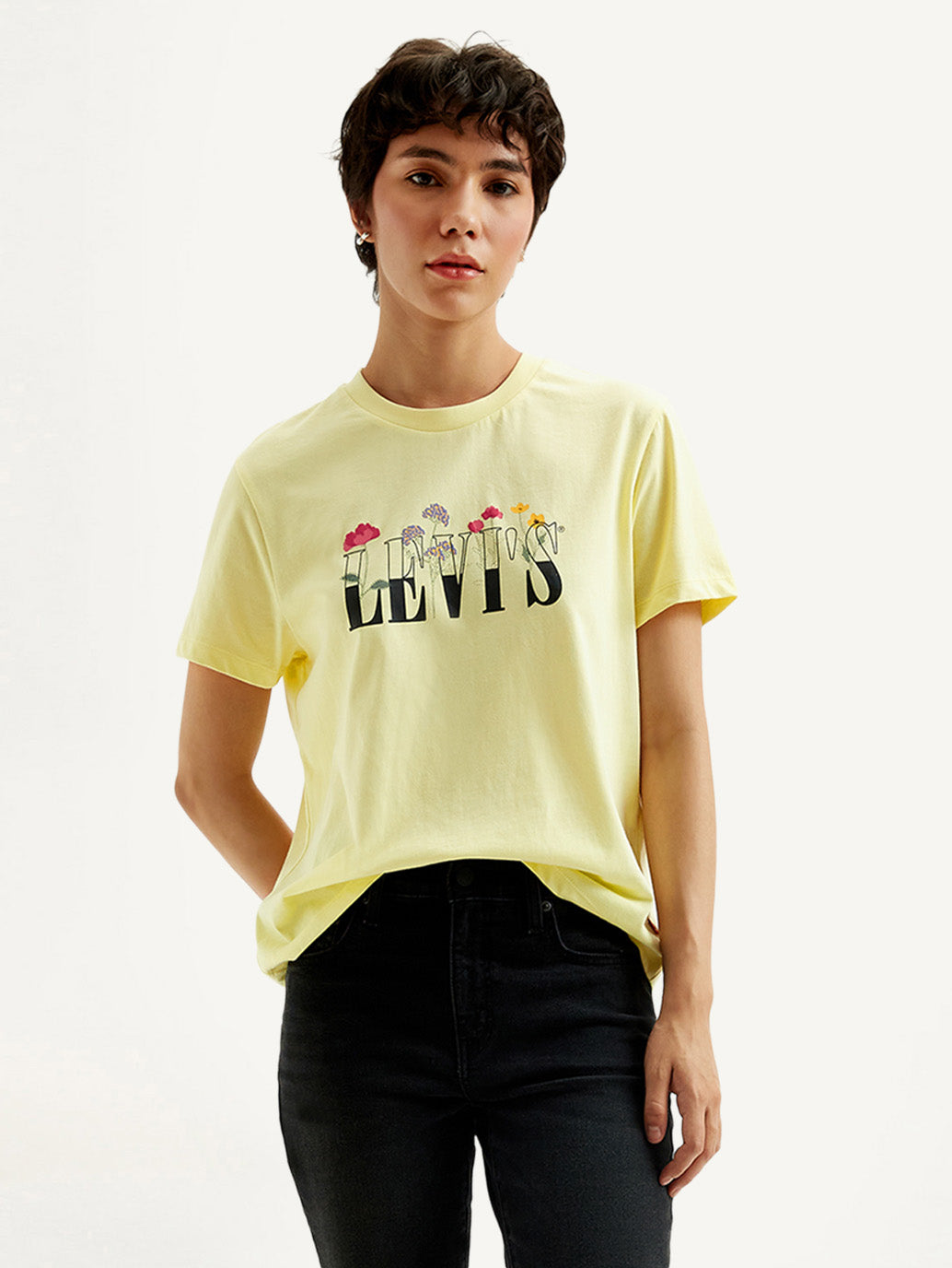 Women's Graphic Print Yellow Crew Neck T-Shirt