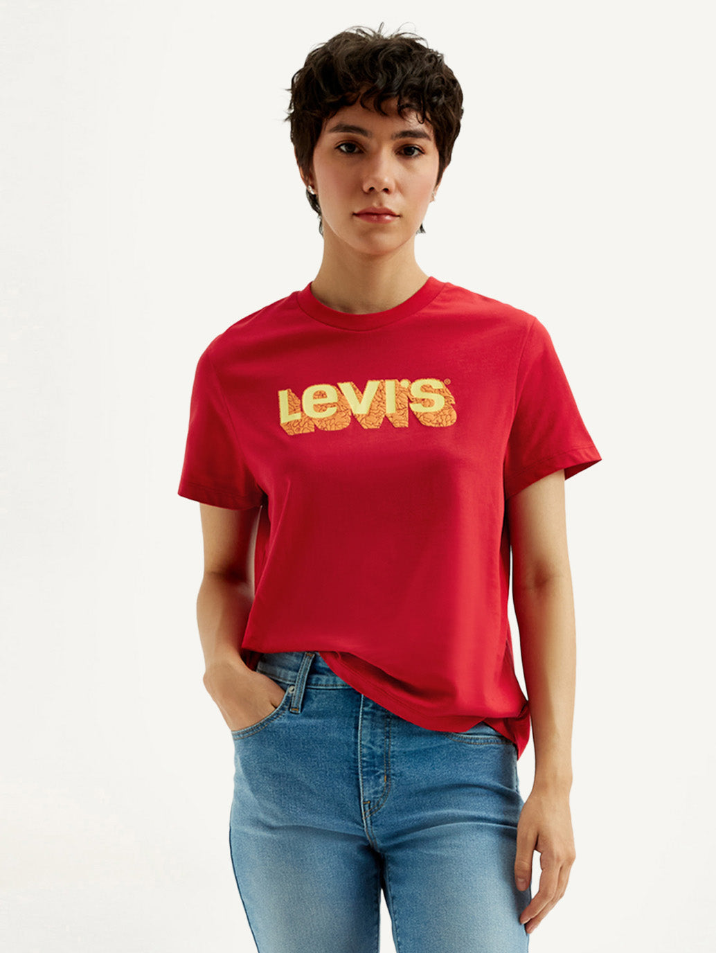 Women's Brand Logo Red Crew Neck T-Shirt - Styleshot View