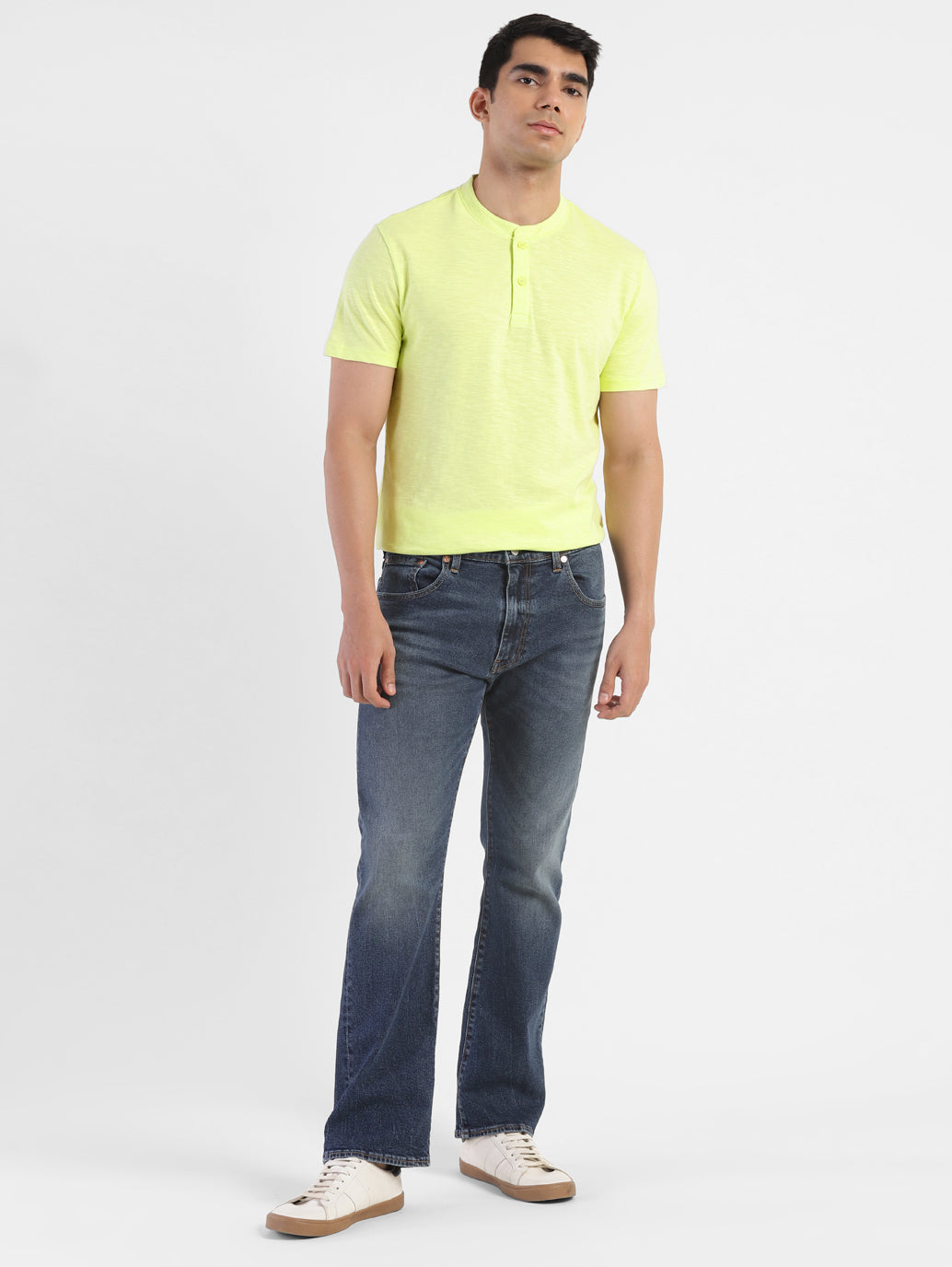 Men's Self Design Henley T-shirt Yellow - 8f3a1a53-75b6-4921-8689-c7302b2f50b1 View