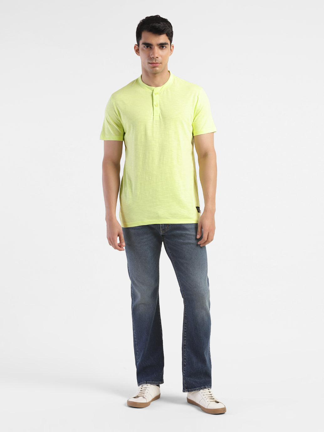 Men's Self Design Henley T-shirt Yellow - 73c67308-7cd3-467a-88d7-409e264d3909 View
