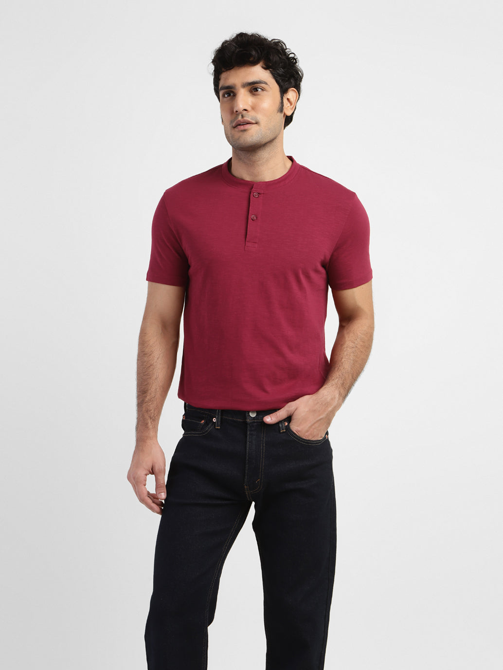 Men's Self Design Henley T-shirt Red - 9ec9ab97-a90a-410a-b76b-ad17f3d06c27 View
