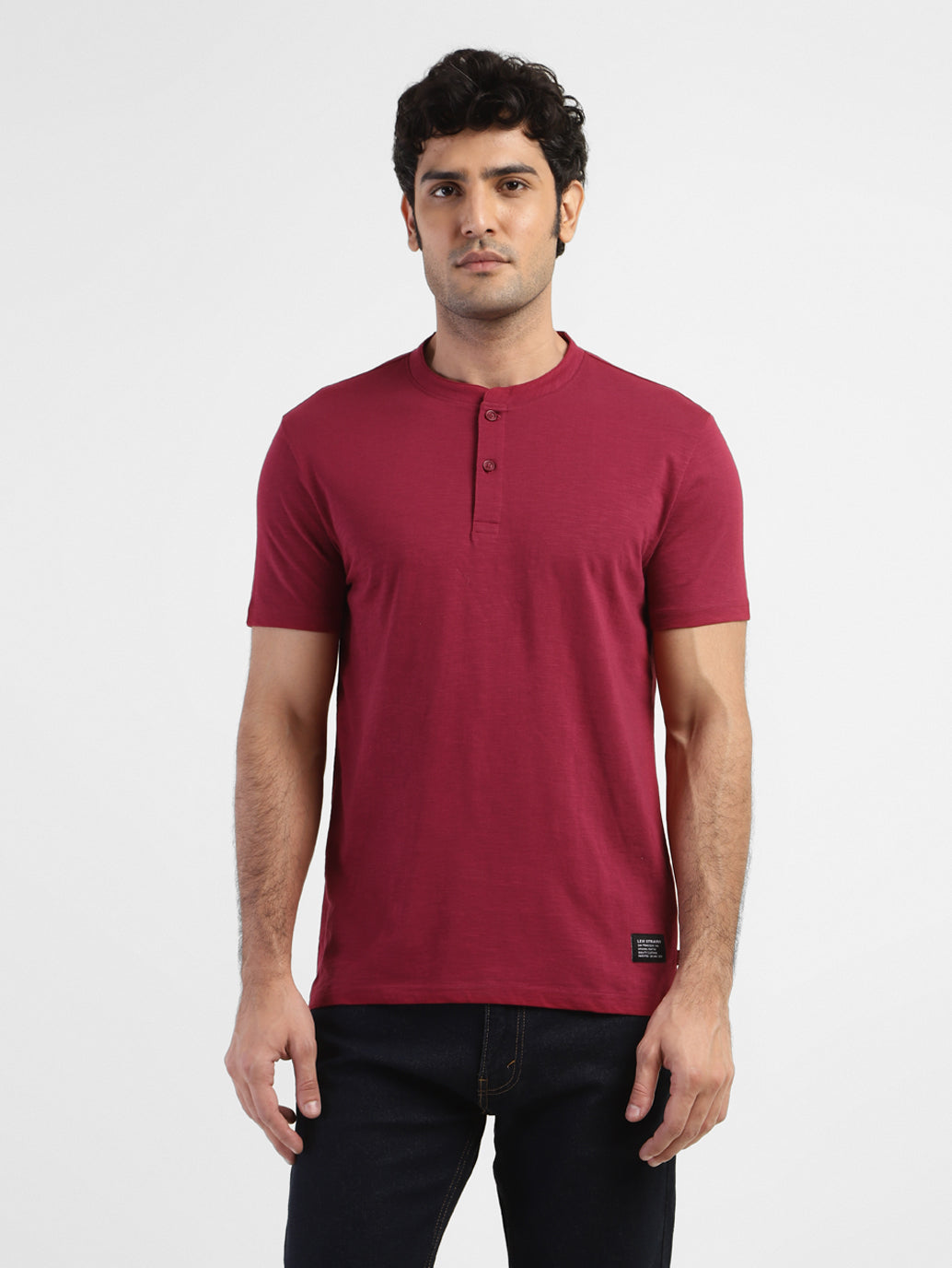 Men's Self Design Henley T-shirt Red - 36bf0a72-0662-4e79-91d3-d32183c6411e View