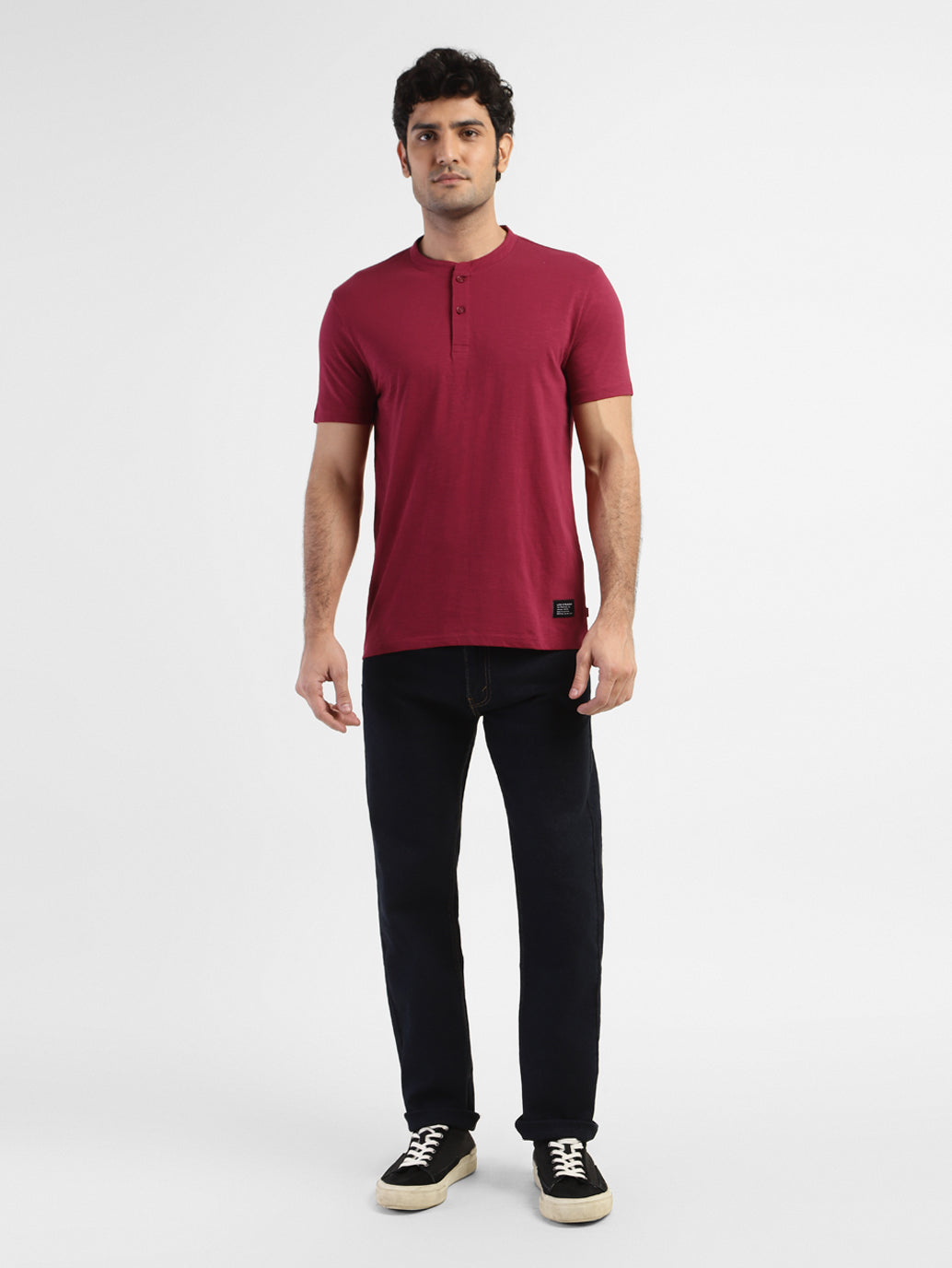 Men's Self Design Henley T-shirt Red - 829fec70-d5ac-488e-8c11-b1a8da00880b View