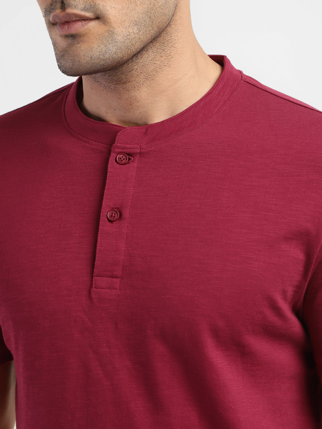 Men's Self Design Henley T-shirt Red - 98b58a41-6aab-4610-a03e-2d39a6c4fa6a View