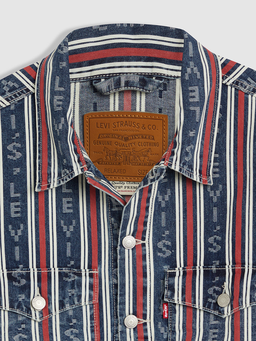 Men's Striped Multicolor Denim Jacket - 8743fa2956d1b3f5d3a79bc96b6b6dc6 View